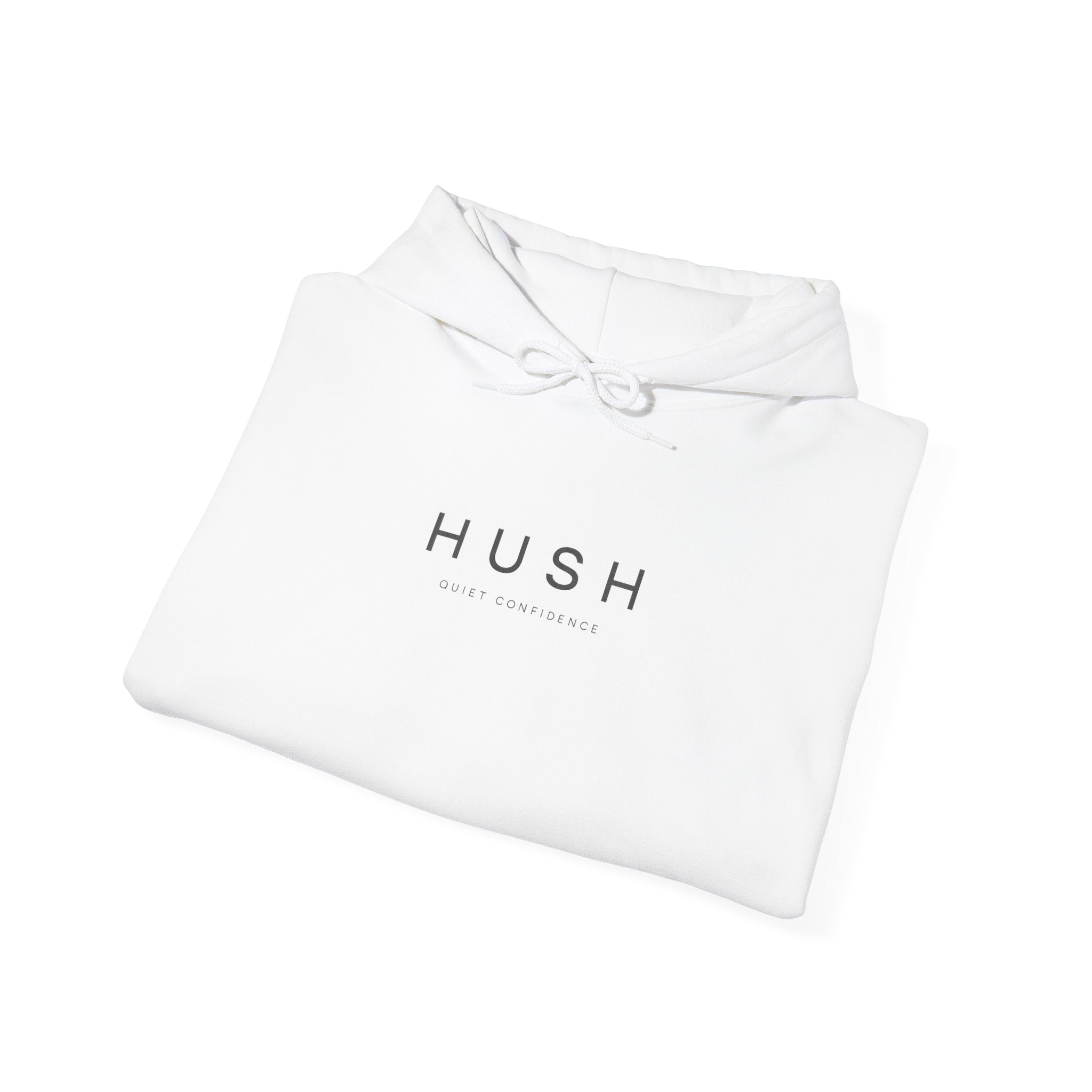 Hush Minimalist Logo Hoodie — Soft White Comfort Pullover