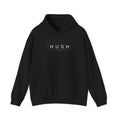 Hoodie — "HUSH" Minimalist Black Pullover with Back Sketch Graphic