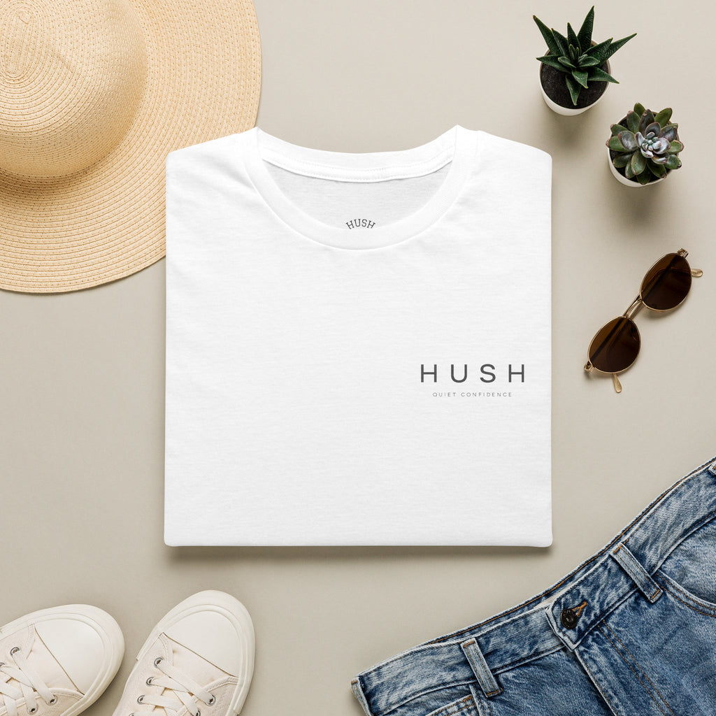 Hush Minimalist Tee — Quiet Confidence Graphic T-Shirt